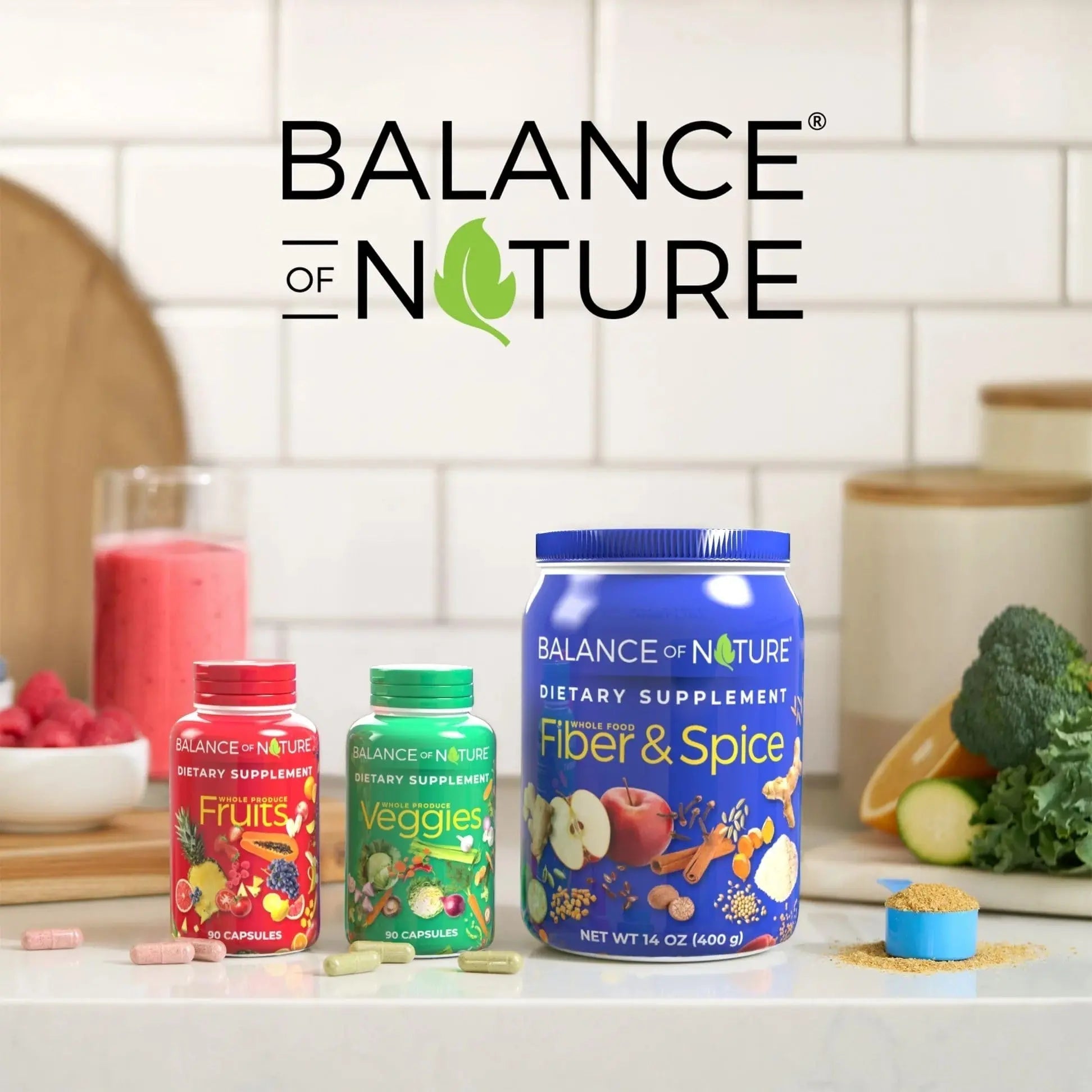 Balance of Nature Fruits & Veggies Supplements - Whole Fruit and Vegetable Ingredients for Women, Men, and Kids - 90 Fruits Capsules, 90 Veggies Capsules - 1 Set Balance of Nature