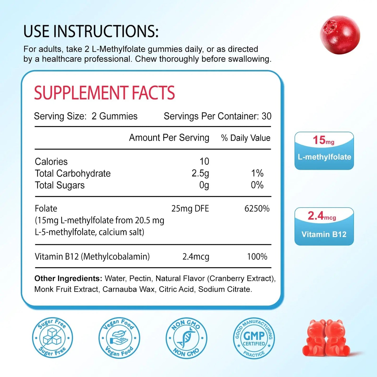 Zetelixia 2 Pack L-Methylfolate 15mg & Methyl B12 Gummies, Folate Supplement for Brain Health, Mood & Immunity, DNA Synthesis & Repair ZetelixiaBuy Supplements Australia