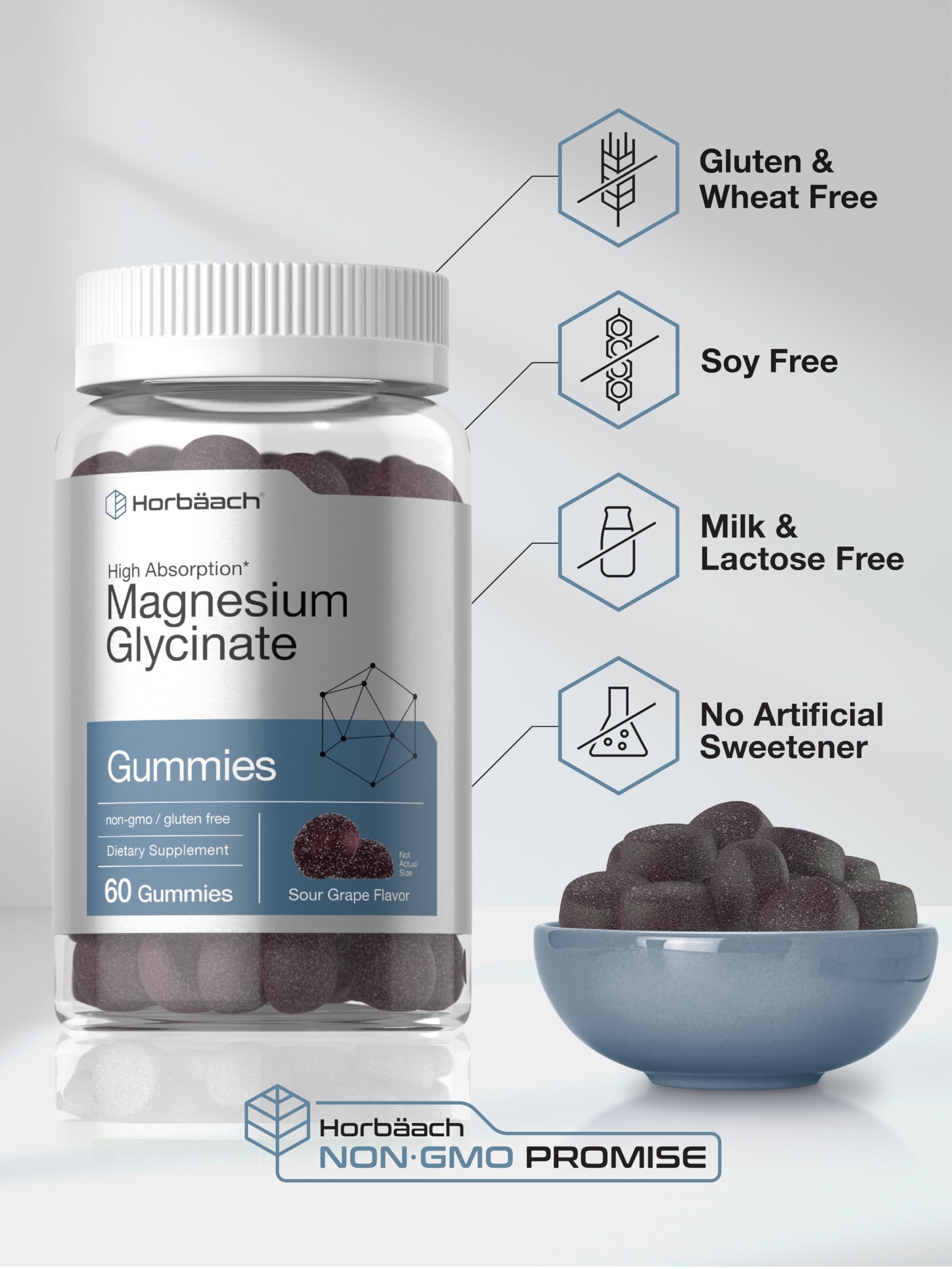 Horbäach Magnesium Glycinate Gummies | 60 Count | Sour Grape Flavor | High Absorption | Vegan, Non-GMO, Gluten Free HorbäachBuy Supplements Australia
