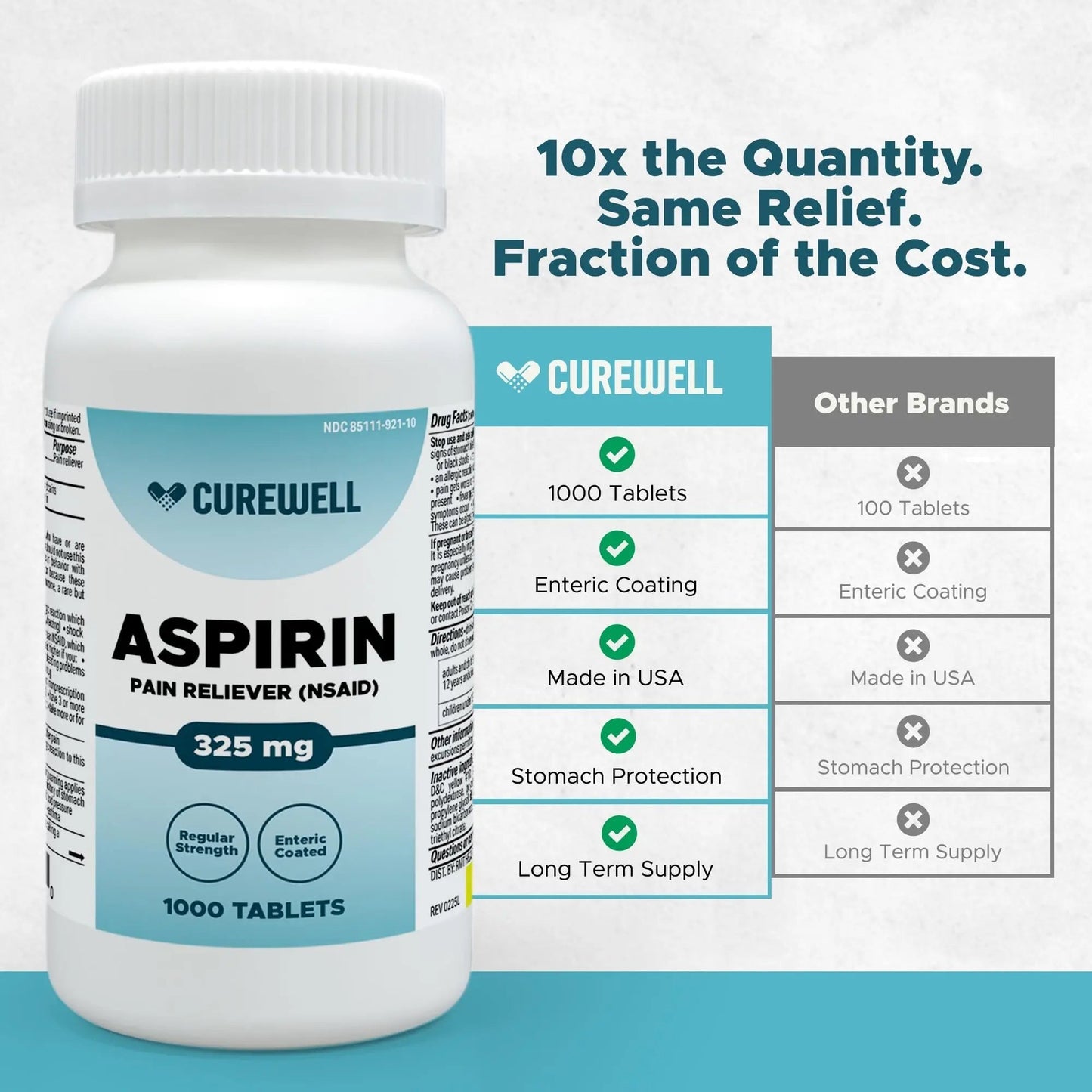 CUREWELL Enteric Coated Aspirin Tablets 325mg (1000 Count) NSAID Pain Reliever & Fever Reducer Coated Aspirin for Adults - Regular Strength for Headache Arthritis Menstrual & Muscle Pain CUREWELLBuy Supplements Australia