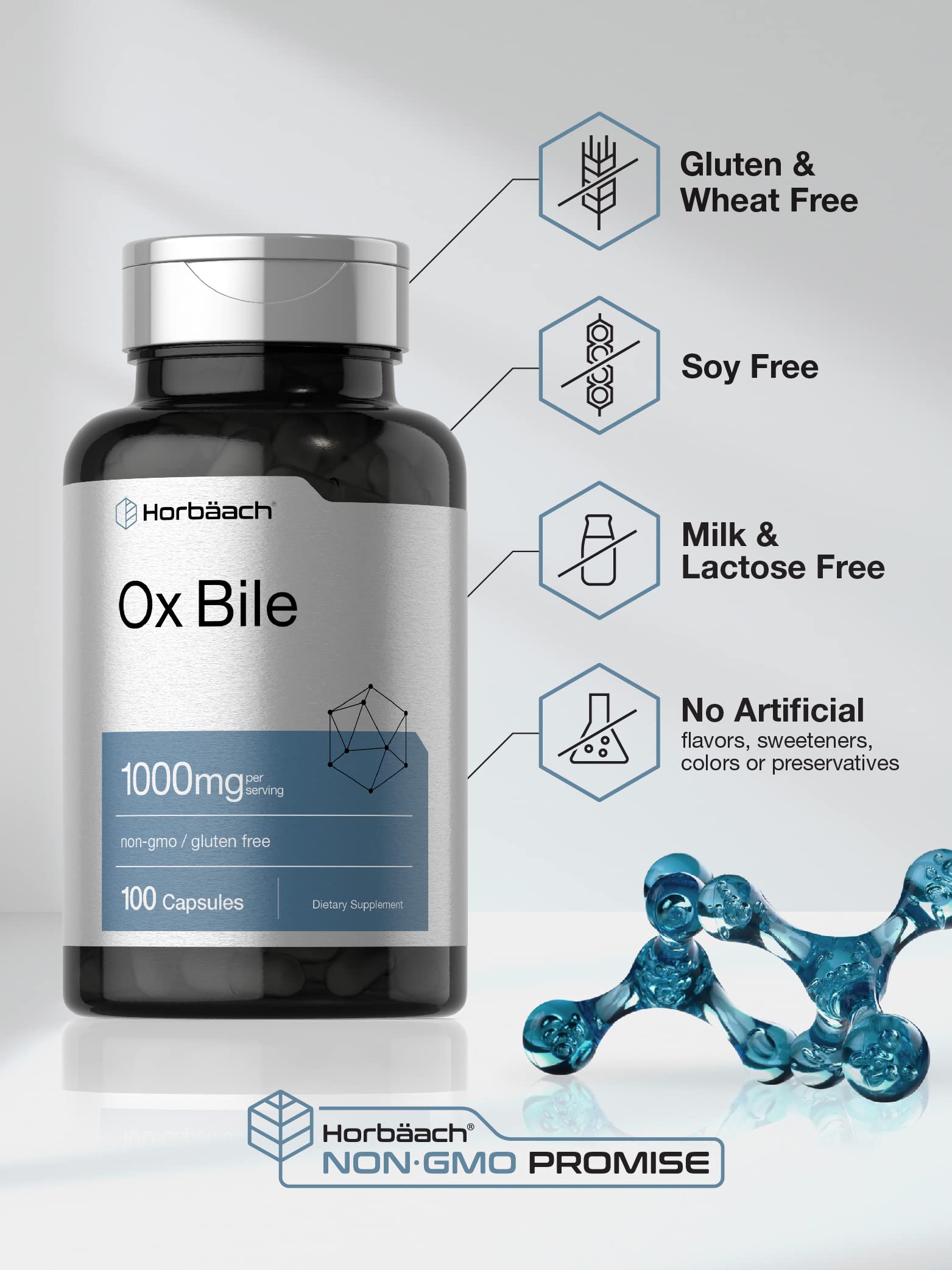 Ox Bile 1000 mg 100 Capsules | Digestive Enzymes Supplement | Non-GMO & Gluten Free HorbäachBuy Supplements Australia