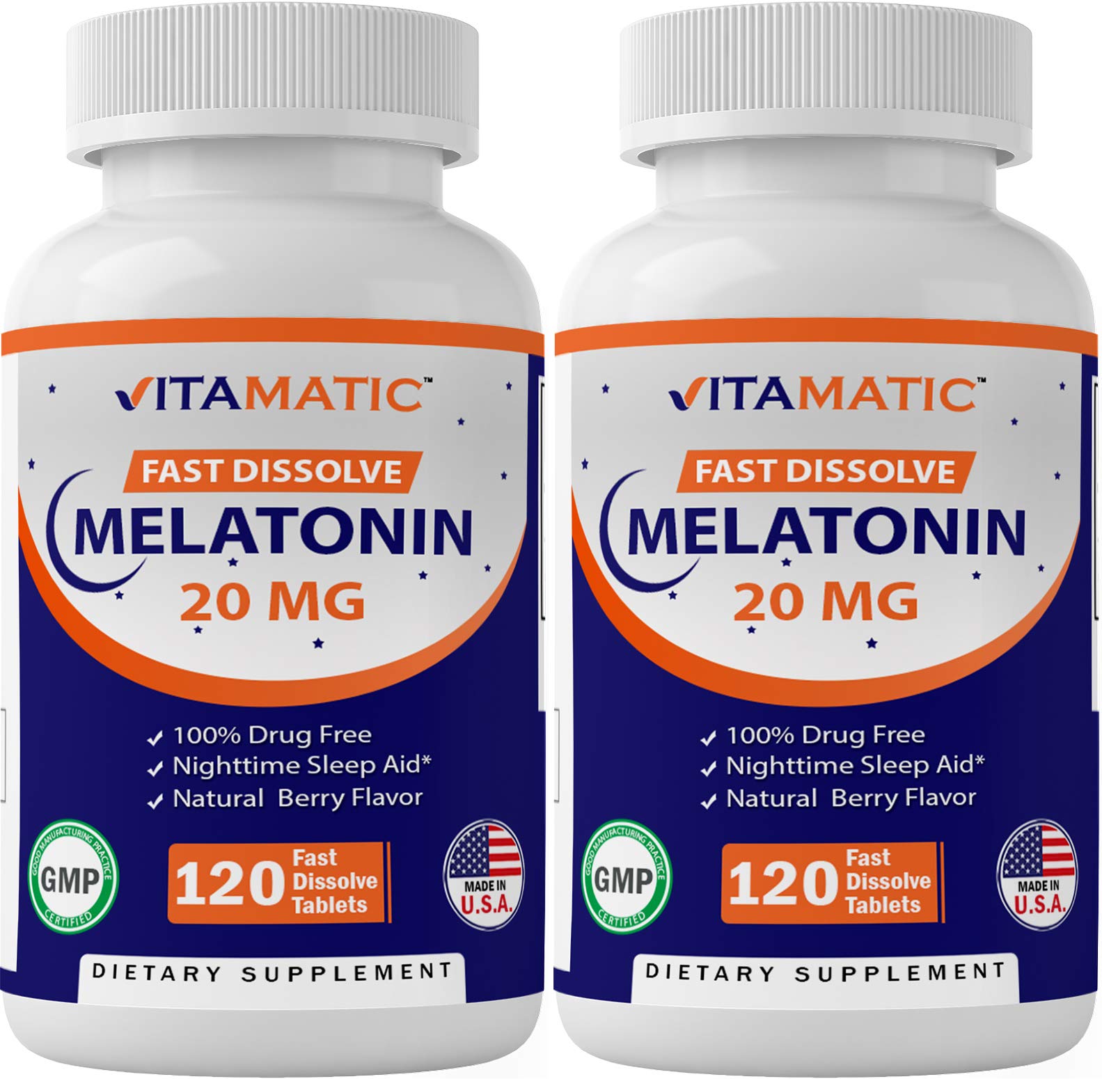 Vitamatic 2 Pack Melatonin 20mg Fast Dissolve 120 Tablets - Natural Berry VitamaticBuy Supplements Australia