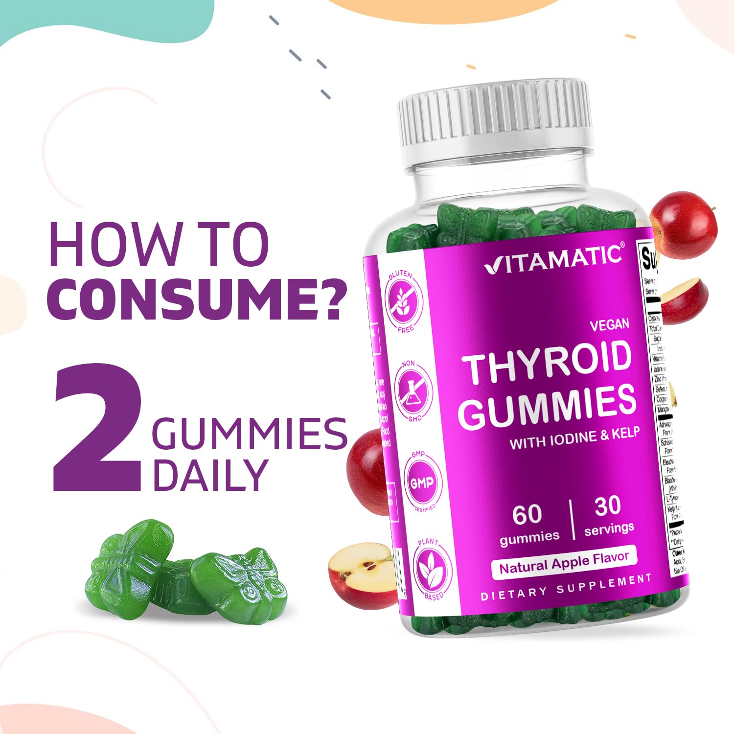 Vitamatic Vegan Thyroid Support Gummies with Iodine & Kelp - 60 Count - Improve Your VitamaticBuy Supplements Australia