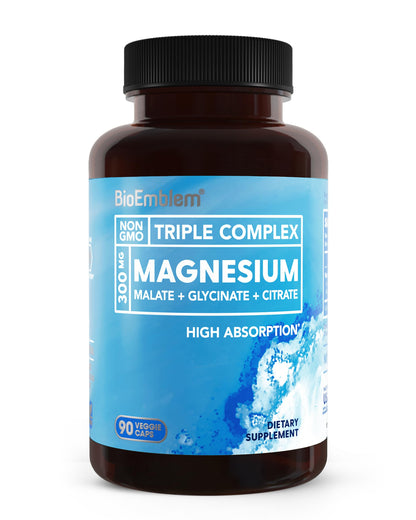 BioEmblem Triple Magnesium Complex | 300mg Magnesium Glycinate, Malate & Citrate | High Absorption Chelated Formula