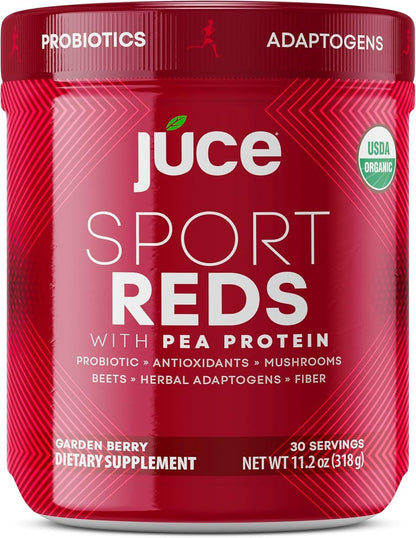 Terra Kai Organics Juce SR7 Sport Reds Organic Fruit & Veggies w/Pea Protein | 43 Superfoods, Antioxidants, Mushrooms, Beets, Herbal Adaptogens, Probiotic, Fiber, Garden Berry Flavor (30 Servings) Terra Kai OrganicsBuy Supplements Australia