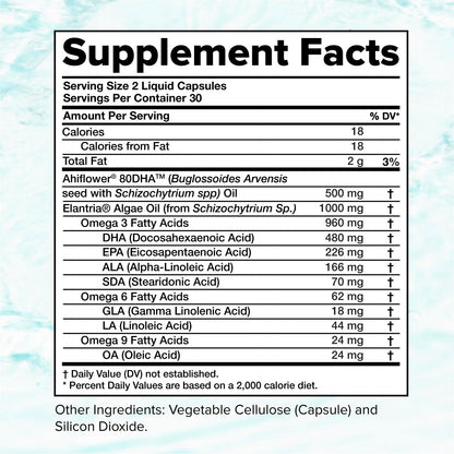 Vegan Omega 3 Supplement- 960mg Omega-3 Fatty Acids, DHA, EPA, SDA, ALA Supplement - Immune Support- 30 Servings, 60 Liquid Capsules ComplementBuy Supplements Australia