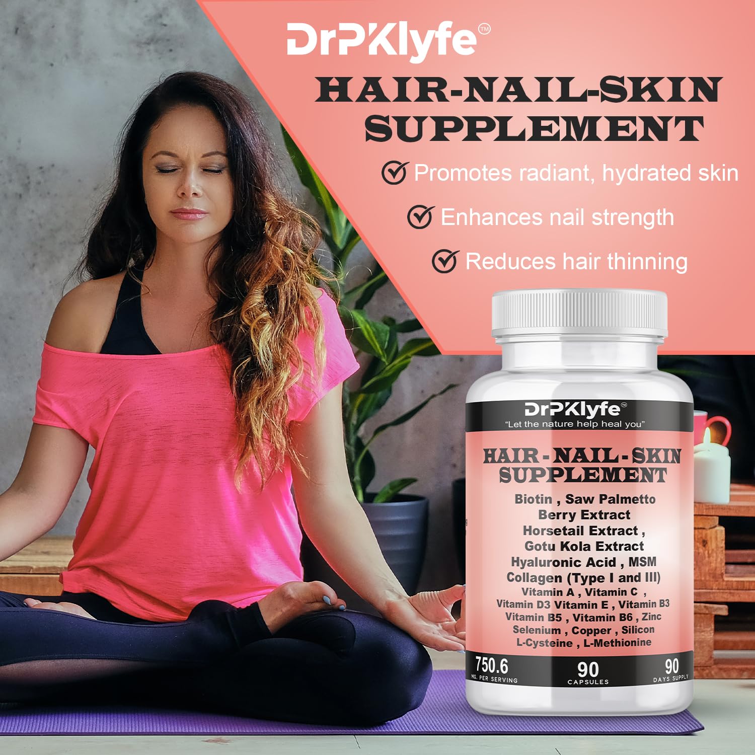 DrPKLyfe Hair, Nail and Skin Supplement Capsules:Biotin, Collagen, Collagen Peptides, Acid Hyaluronic, Biotin, Vitamin A, C, B5, B6 Saw Palmetto & More - 90 Capsules. DrPKLyfeBuy Supplements Australia