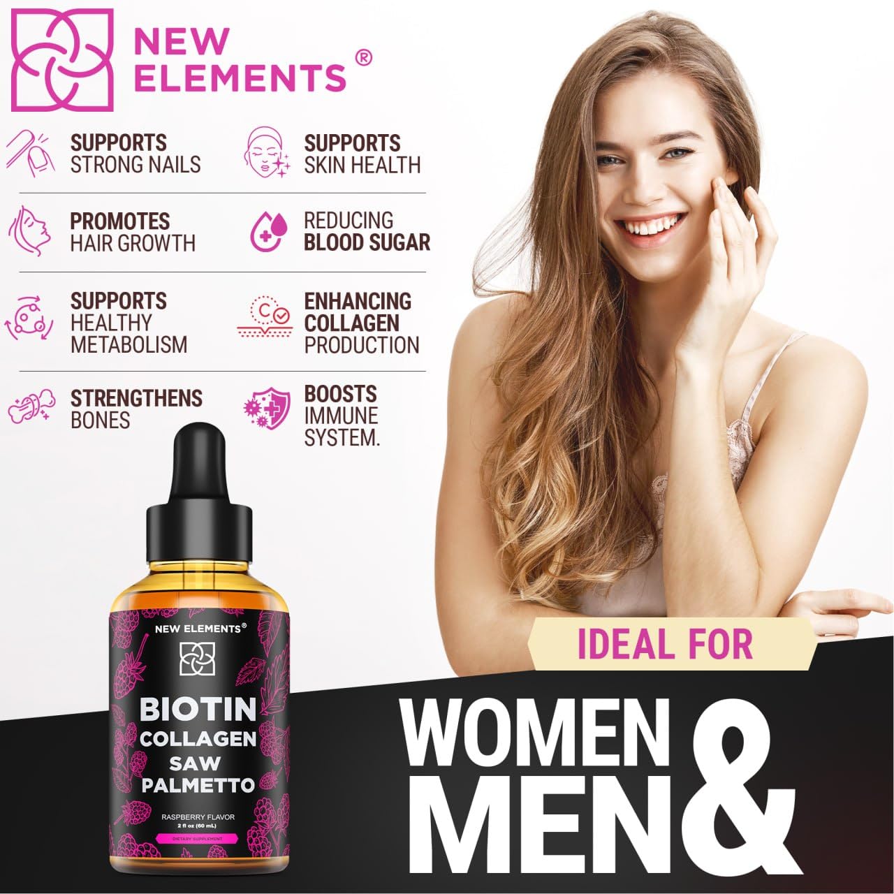 Liquid Biotin with Collagen & Saw Palmetto Extract for Women and Men | Hair Growth New ElementsBuy Supplements Australia