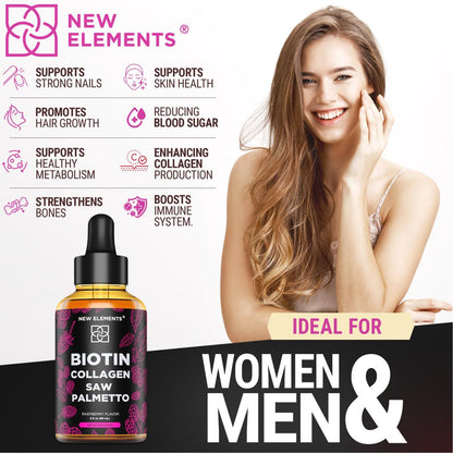 Liquid Biotin with Collagen & Saw Palmetto Extract for Women and Men | Hair Growth New ElementsBuy Supplements Australia