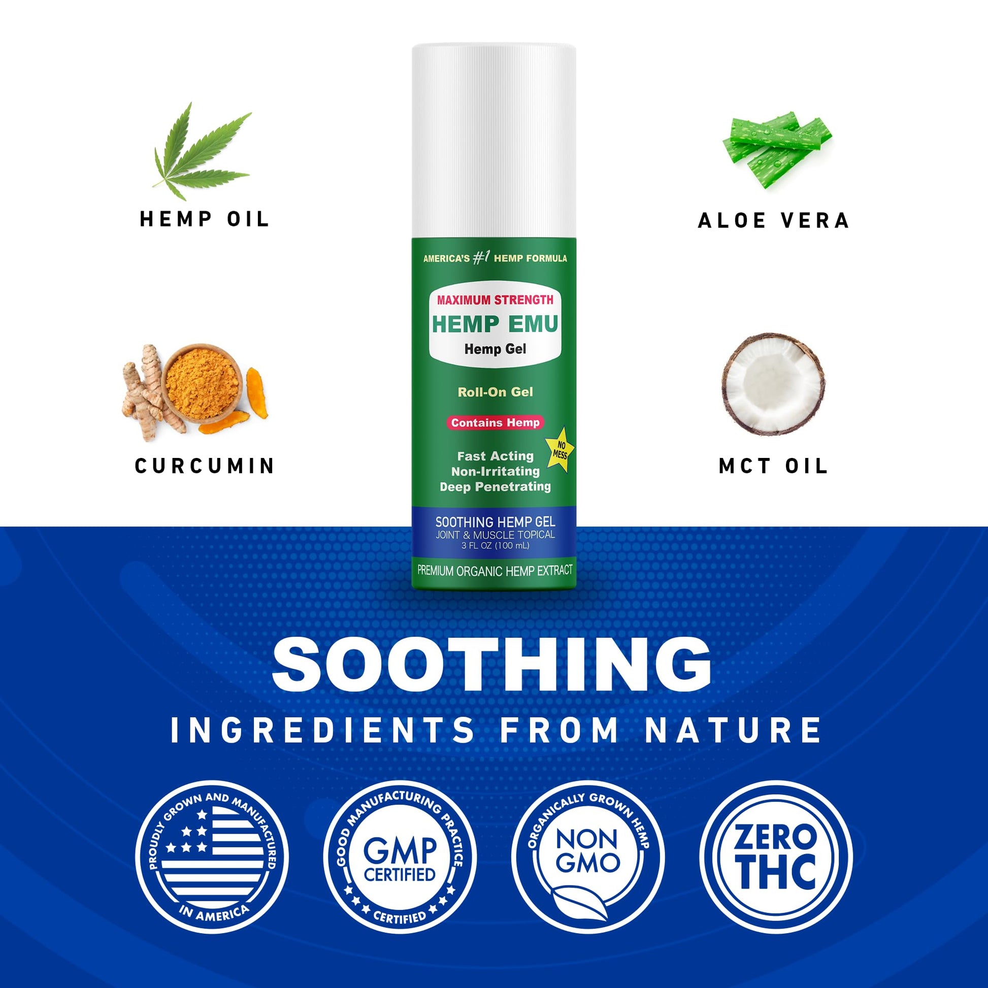 Hemp Emu - Hemp Roll On Gel - Muscle Rub for Back & Joint Discomfort - Soothing Gel with Organic Hemp Oil, Emu Oil, Menthol, Eucalyptus, Aloe Vera Hemp EmuBuy Supplements Australia