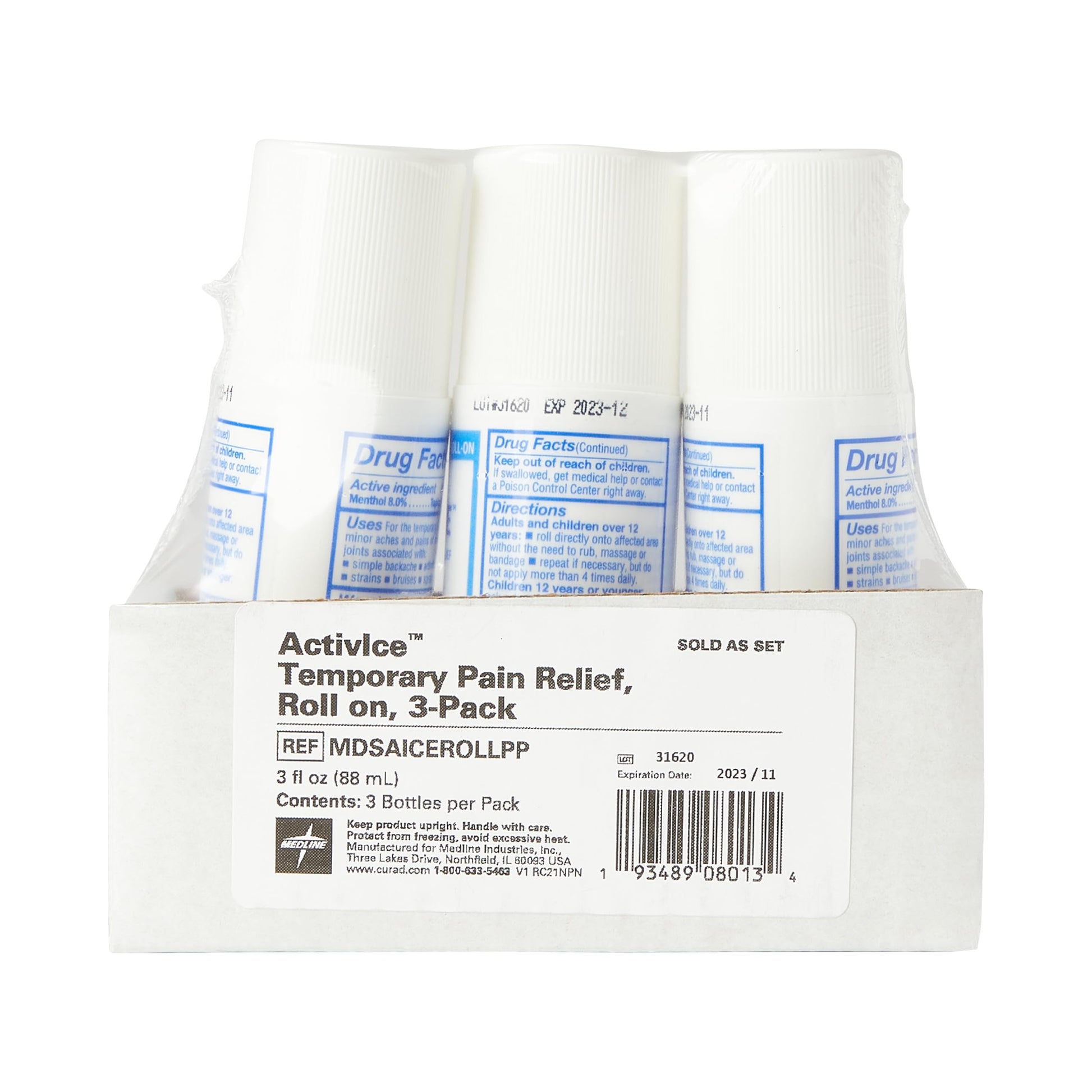 Medline ActivICE Roll-On Cooling Gel, Topical Pain Relief for Arthritis, Joint, Muscle, Back & Body Aches & Pain, 3 oz (3 Count) MedlineBuy Supplements Australia
