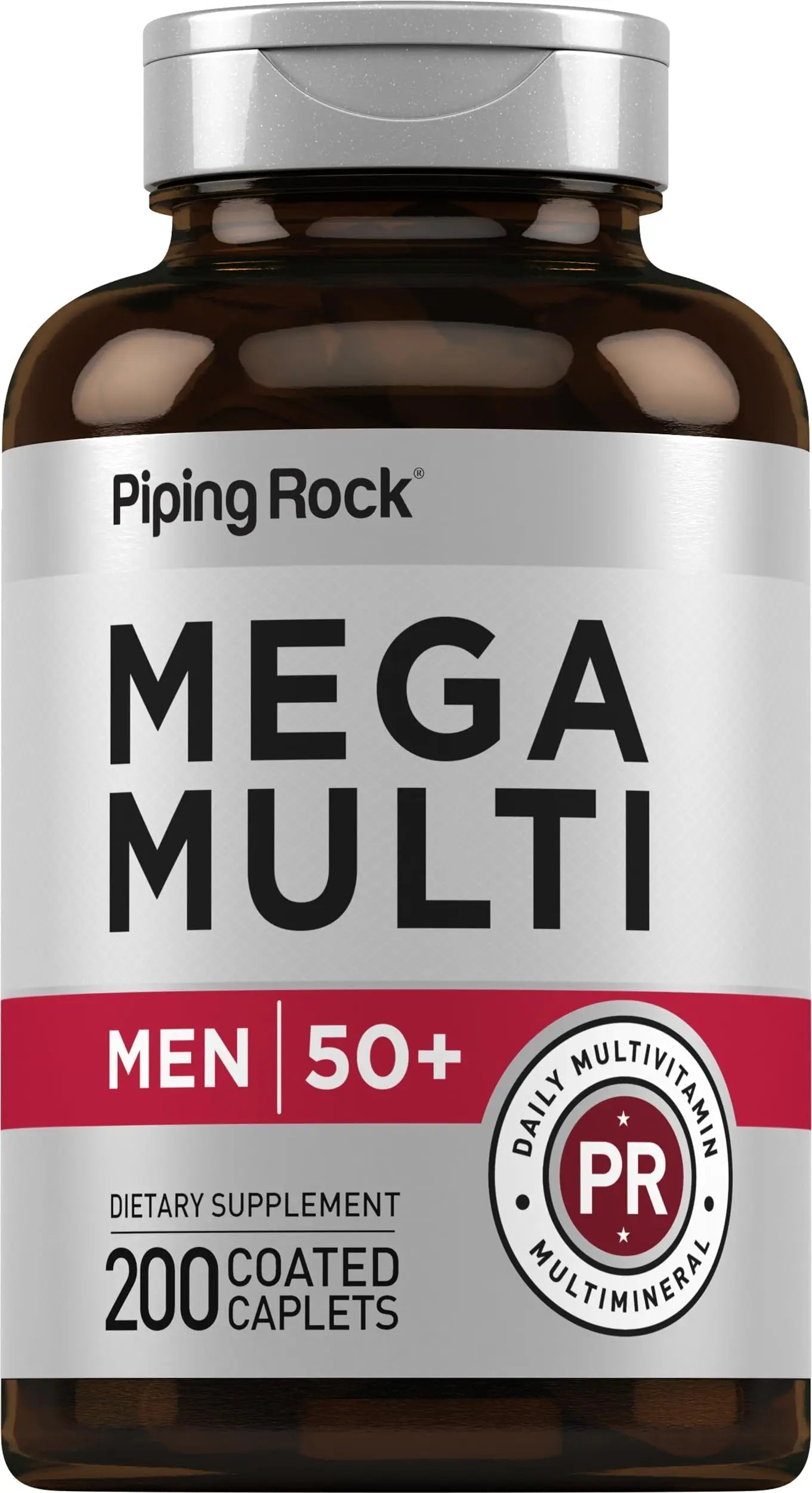 Piping Rock Multivitamin for Men Over 50+ | 200 Caplets | Mega 50 Plus Daily Multimineral | with Magnesium, Calcium, Zinc | Piping Rock
