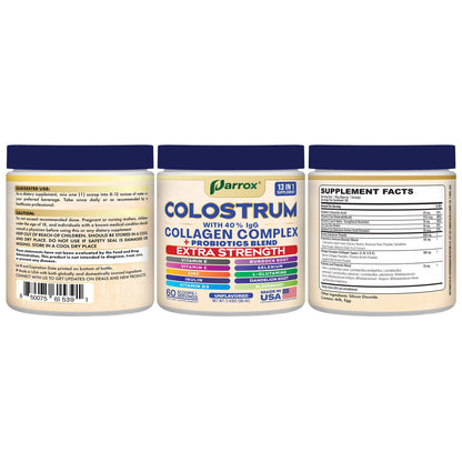 Parrox Colostrum Powder with 40% IgG, Collagen, Probiotics, Burdock Root, L-Glutamine, Elderberry, Vitamin C, Vitamin E, Vitamin D3, Inulin, Selenium, Dandelion Root, Zinc, 60 Servings (Unflavored) ParroxBuy Supplements Australia