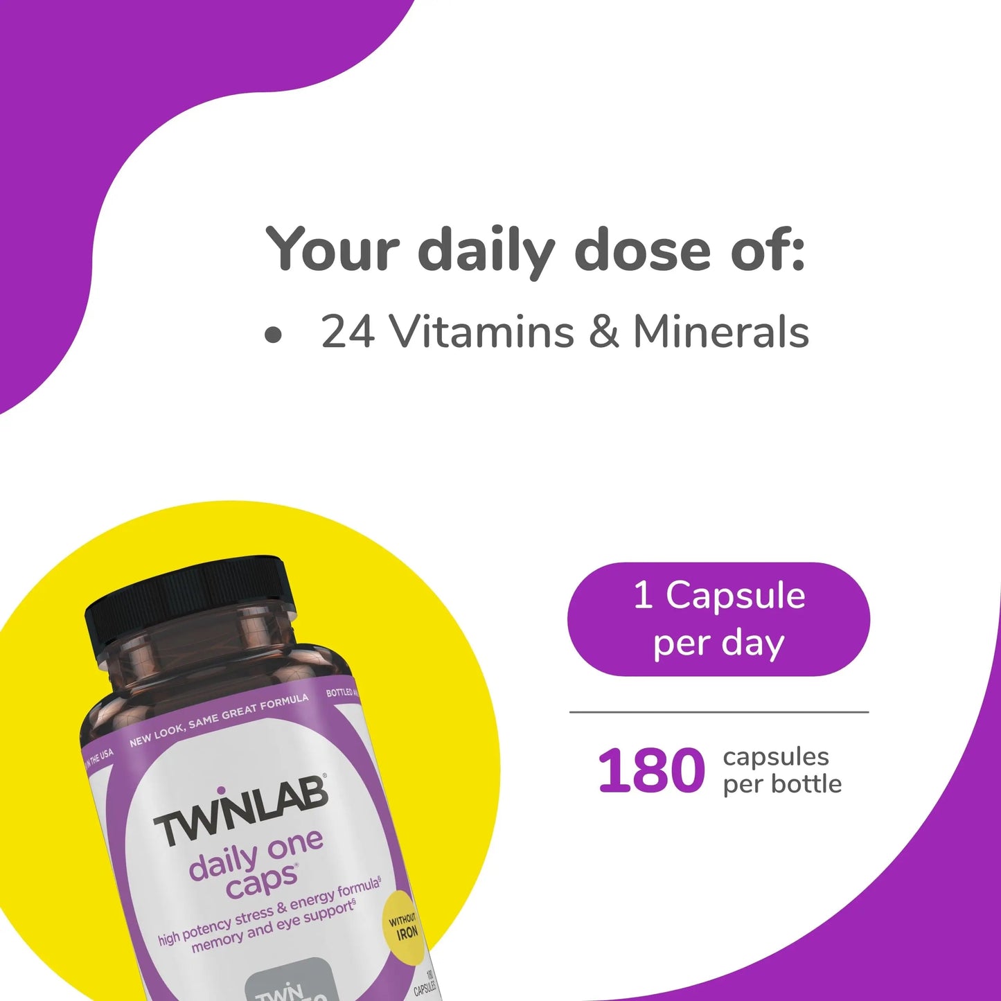 Twinlab Daily One Caps Without Iron - Nutritional Supplement with Zinc, B Vitamins, Magnesium, and More - 180 Capsules Twinlab