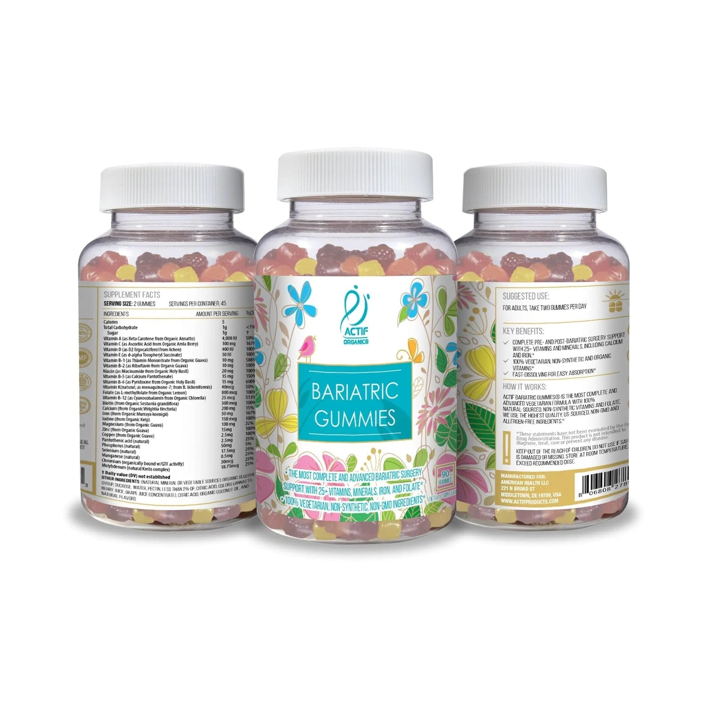 ACTIF Organic Bariatric Gummies with 25+ Organic Vitamins and Minerals for Bariatric Surgery, Advanced Formula ACTIF