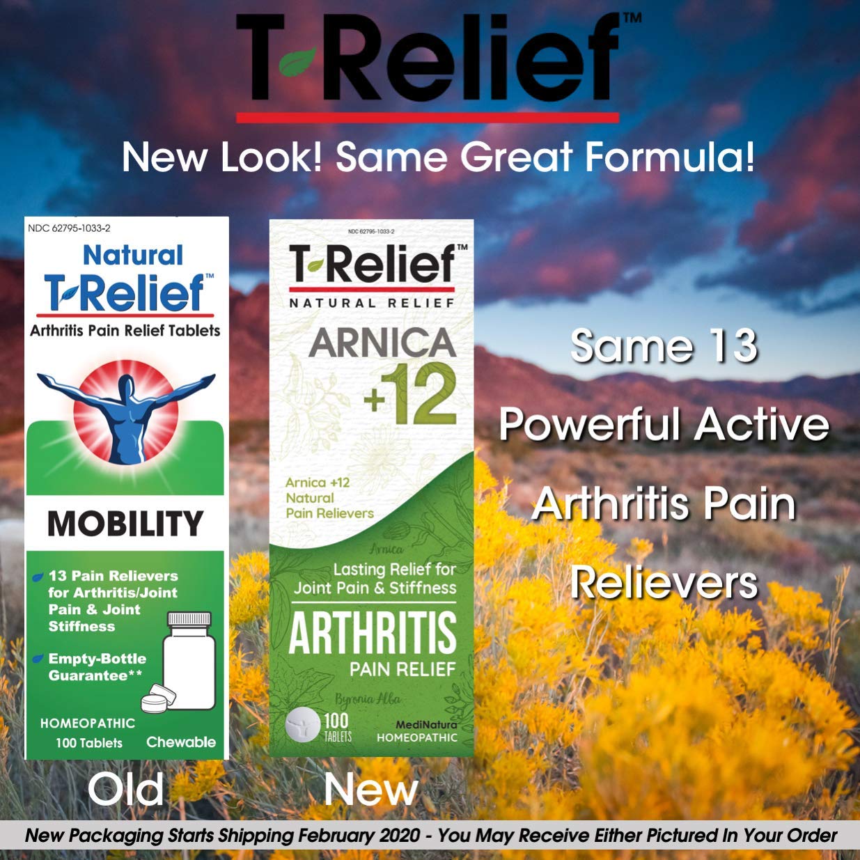 MediNatura T-Relief Extra Strength Arthritis Pain Reliever Arnica +12 Natural Medicines for Joint Soreness Stiffness Aches, Quick Dissolving Pain Relief for Women & Men - 100 Tablets (4 Pack) MediNaturaBuy Supplements Australia