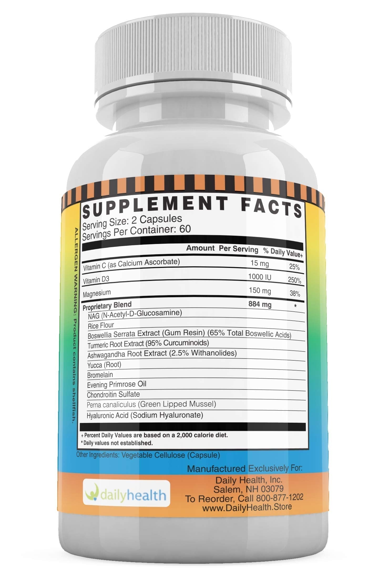 Daily Health, Flexprotex D 884mg Joint Muscle Support 120 Capsules Natural Herbal Turmeric Chondroitin Glucosamine Yucca Boswellia Hyaluronic Acid Ashwagandha D3 Magnesium (1 Month Supply) Daily HealthBuy Supplements Australia