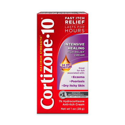 Cortizone-10 Maximum Strength Intensive Healing Itch Relief Cream, 1% Hydrocortisone, Fast-Acting, Anti-Itch Cream for Bug Bites, Rash, Eczema, Psoriasis, Poison Ivy, Oak, Sumac & More, 1 oz Cortizone 10Buy Supplements Australia