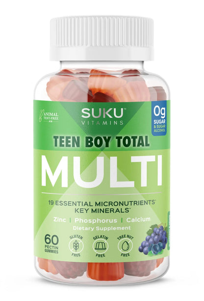 SUKU Teen Boy Multivitamin Gummies – Vitamins A, B12, C, D3, E, Zinc & Biotin – Sugar-Free Vegetarian Supplement SUKU