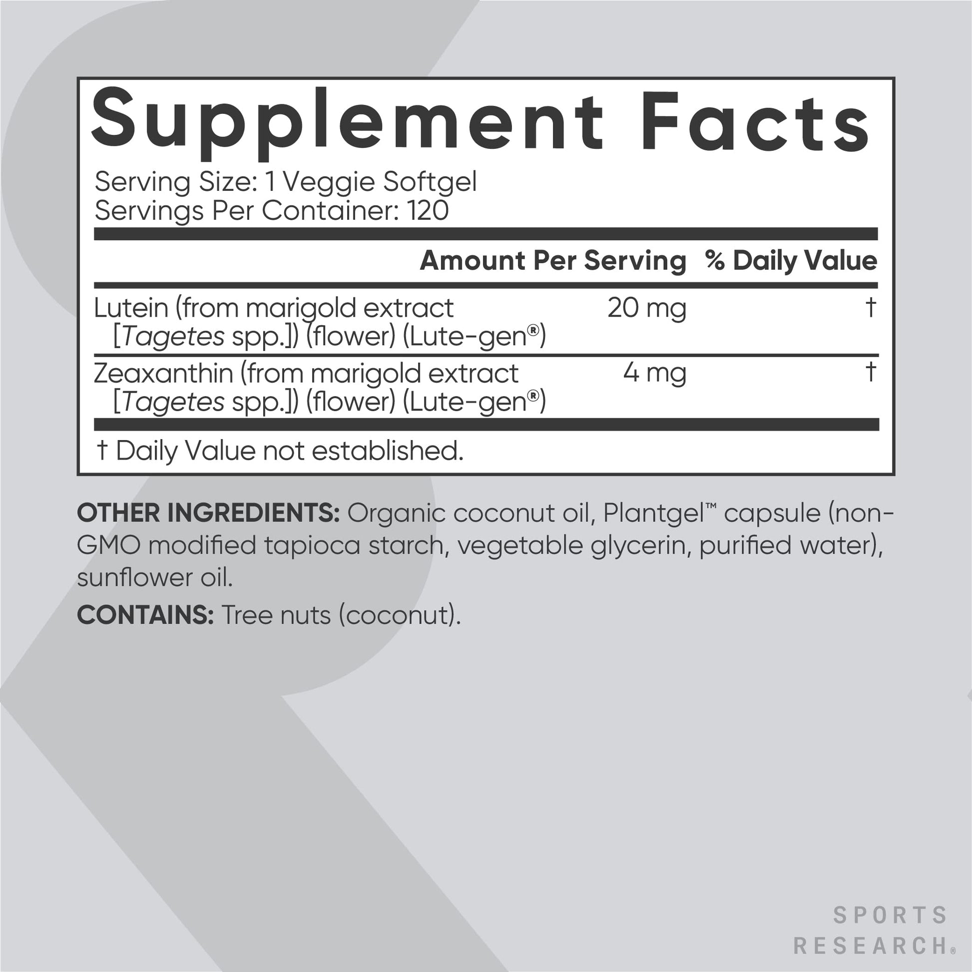 Sports Research Vegan Lutein + Zeaxanthin (20mg) with Organic Coconut Sports ResearchBuy Supplements Australia