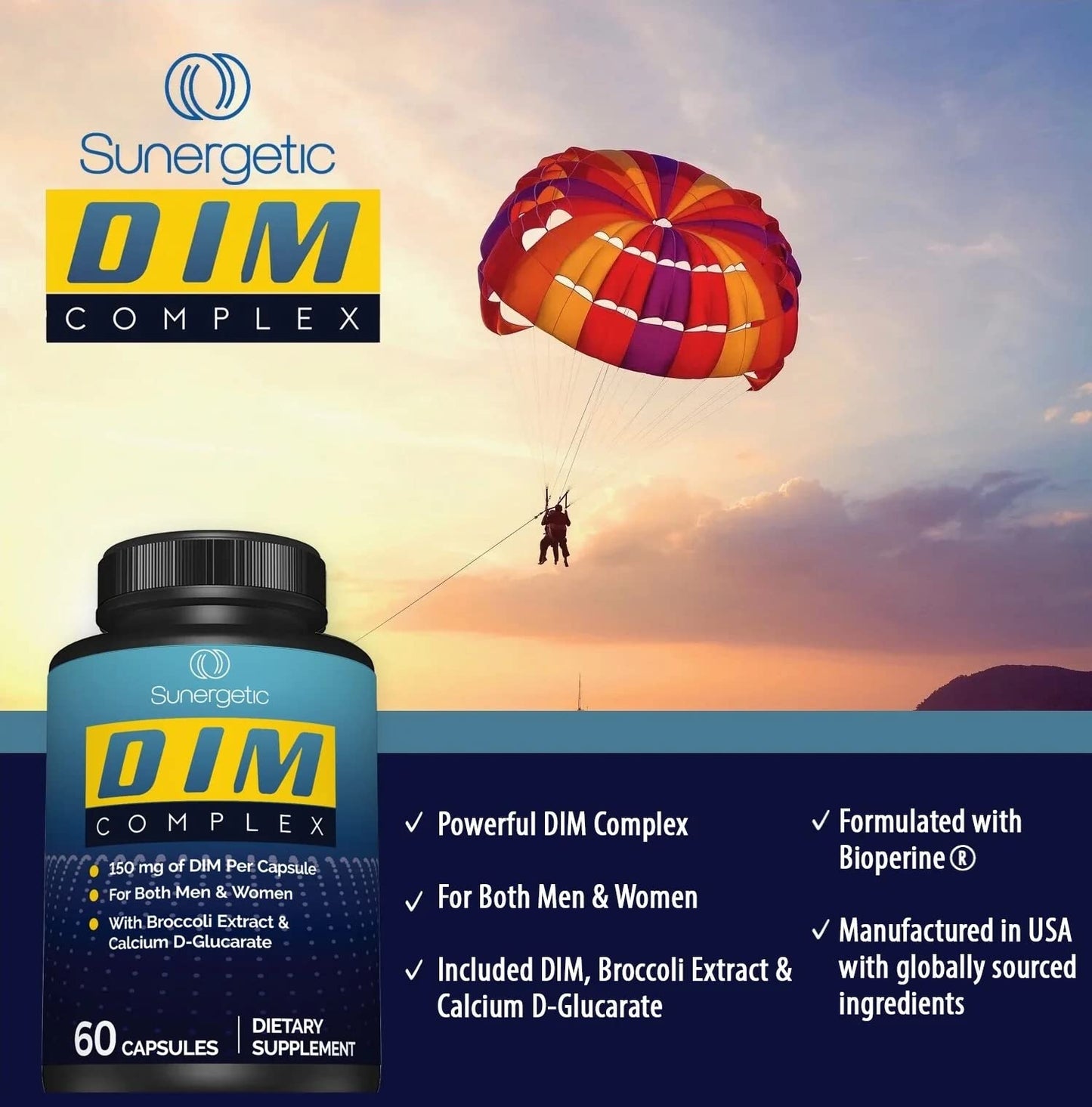Premium DIM Supplement–Includes 150mg DIM (diindolylmethane), Broccoli, Calcium D SunergeticBuy Supplements Australia