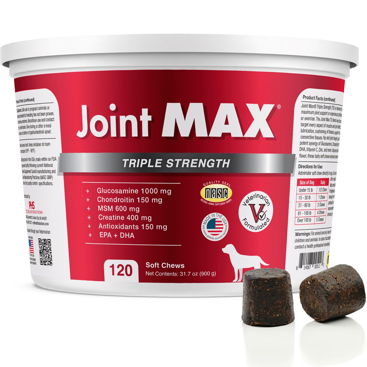 Joint Max TS Joint Supplement Vet Formulated Pain & Inflammation Relief Treats Hip Dysplasia & Arthritis, Glucosamine, Chondroitin, Turmeric, MSM, HA, Creatine, Omega 3 EPA + DHA.120 Soft Chews Joint MaxBuy Supplements Australia
