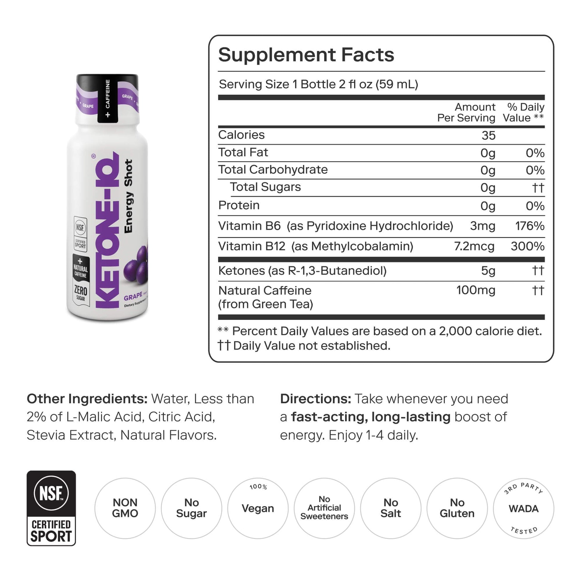 Ketone-IQ Caffeine Performance Energy Shots – Clean Energy for Focus & Endurance, 5g Ketones, 100mg Green Tea Caffeine, B Vitamins, 12 Pack (Grape) Ketone-IQBuy Supplements Australia