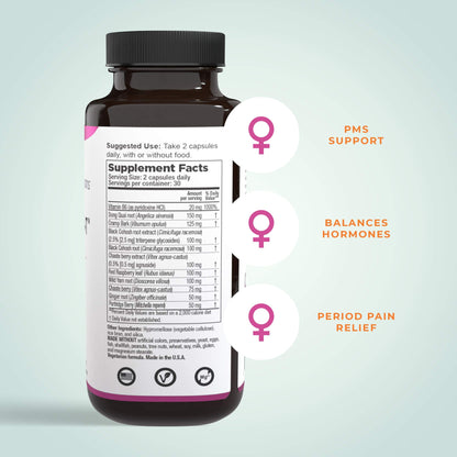 PreMense-T - PMS Relief Supplement - Ginger, Cramp Bark, Black Cohosh, Dong Quai, Chasteberry & Vitamin B6 LifeSeasonsBuy Supplements Australia