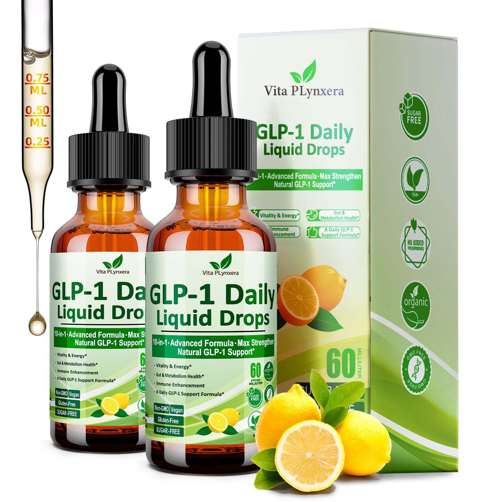 2 Pack Metabolic Support Liquid Drops, 10-in-1 Formula with Berberine, Ceylon Cinnamon, Prebiotic Fiber & Green Tea Extract | Digestive & Gut Health for Women & Men | Vegan, Non-GMO Vita PLynxeraBuy Supplements Australia