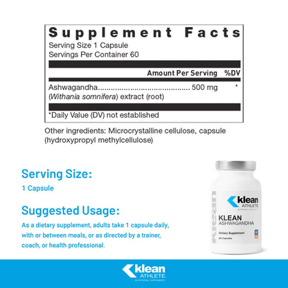 Klean Athlete Klean Ashwagandha - for Occasional Stress - Supports Adaptations to Training* - Adaptogen Blend - Vegan & Non GMO - 60 Capsules Klean AthleteBuy Supplements Australia