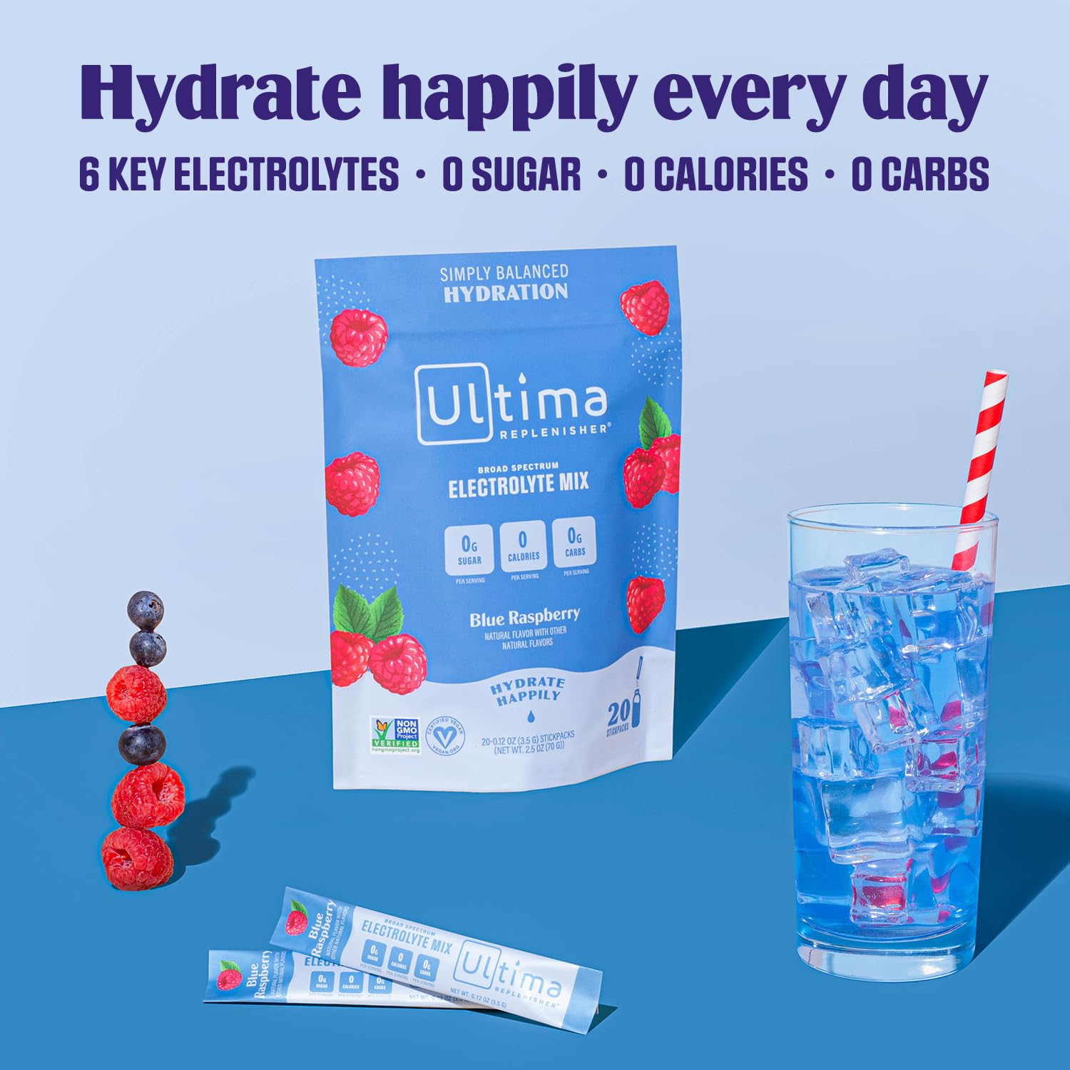 Ultima Replenisher Daily Electrolyte Drink Mix – Blue Raspberry, 20 Stickpacks – Hydration Ultima ReplenisherBuy Supplements Australia