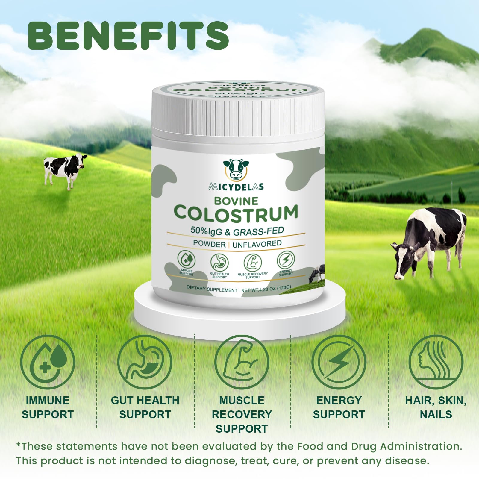 MICYDELAS Bovine Colostrum Supplement Powder 50% IgG Premium Bovine Colostrum for Gut Health Support, Immune Support, Muscle Recovery & Overall Wellness, Grass Fed, Non-GMO, Unflavored, 60 Servings MICYDELASBuy Supplements Australia