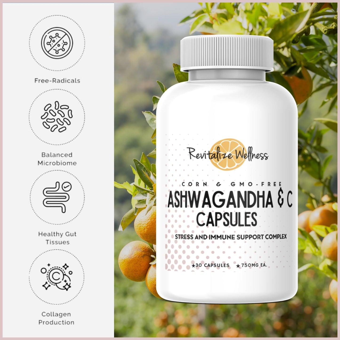 Revitalize Wellness Ashwagandha + Vitamin C Capsules | Stress and Immune Support Complex | with 550 mg Ashwagandha and 200 mg Vitamin C per Serving | 30 Servings Revitalize WellnessBuy Supplements Australia