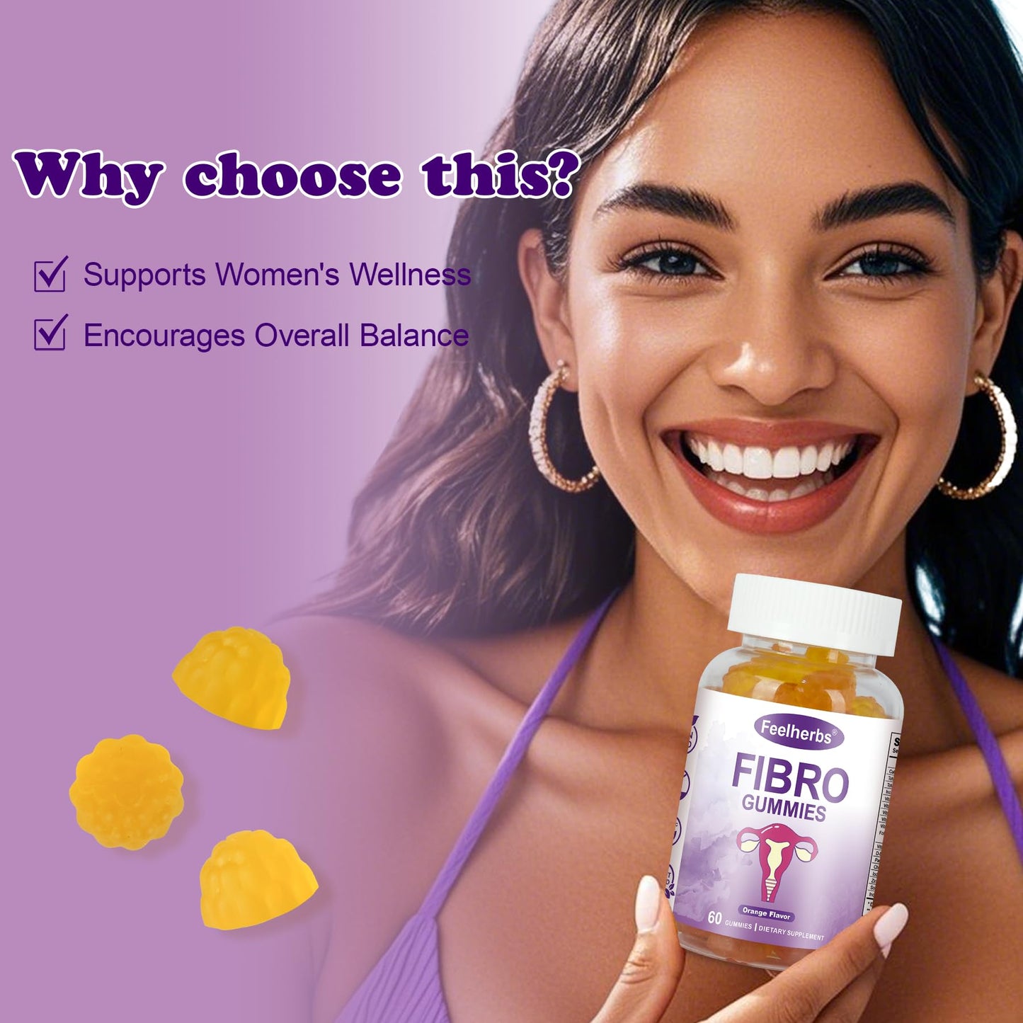 Feelherbs Fibro Gummies for Women, Pack of 2, Multivitamin Inositol Gummies with Inositol, Biotin, Vitamins A, C, D3, E, B6, B12, 60 Gummies Per Bottle FeelherbsBuy Supplements Australia