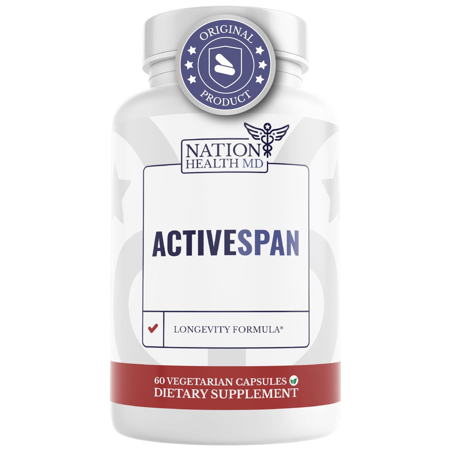 NATION HEALTH MD ActiveSpan - Longevity Supplement for Anti Aging - with Ashwagandha Extract, Astragalus, Cat's Claw, Ceylon Cinnamon, L-Lysine, L-Glutamine & More - 60 Capsules NATION HEALTH MDBuy Supplements Australia