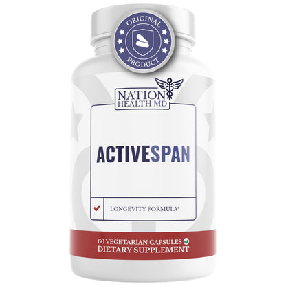 NATION HEALTH MD ActiveSpan - Longevity Supplement for Anti Aging - with Ashwagandha Extract, Astragalus, Cat's Claw, Ceylon Cinnamon, L-Lysine, L-Glutamine & More - 60 Capsules NATION HEALTH MDBuy Supplements Australia
