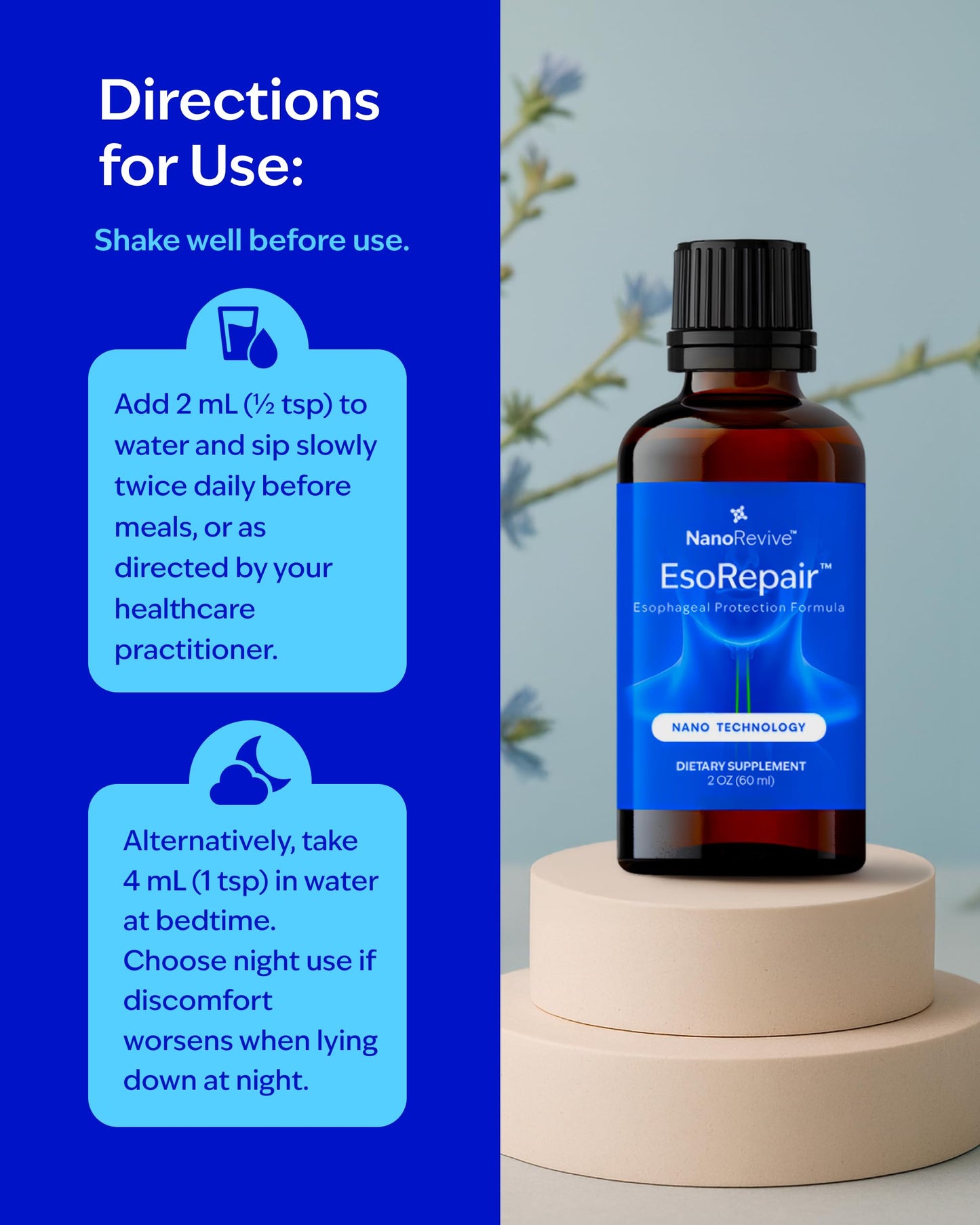 EsoRepair Nano Esophageal & Stomach Health Supplements for Men & Women - Digestive Comfort - Slippery Elm Bark, Zinc L-Carnosine
