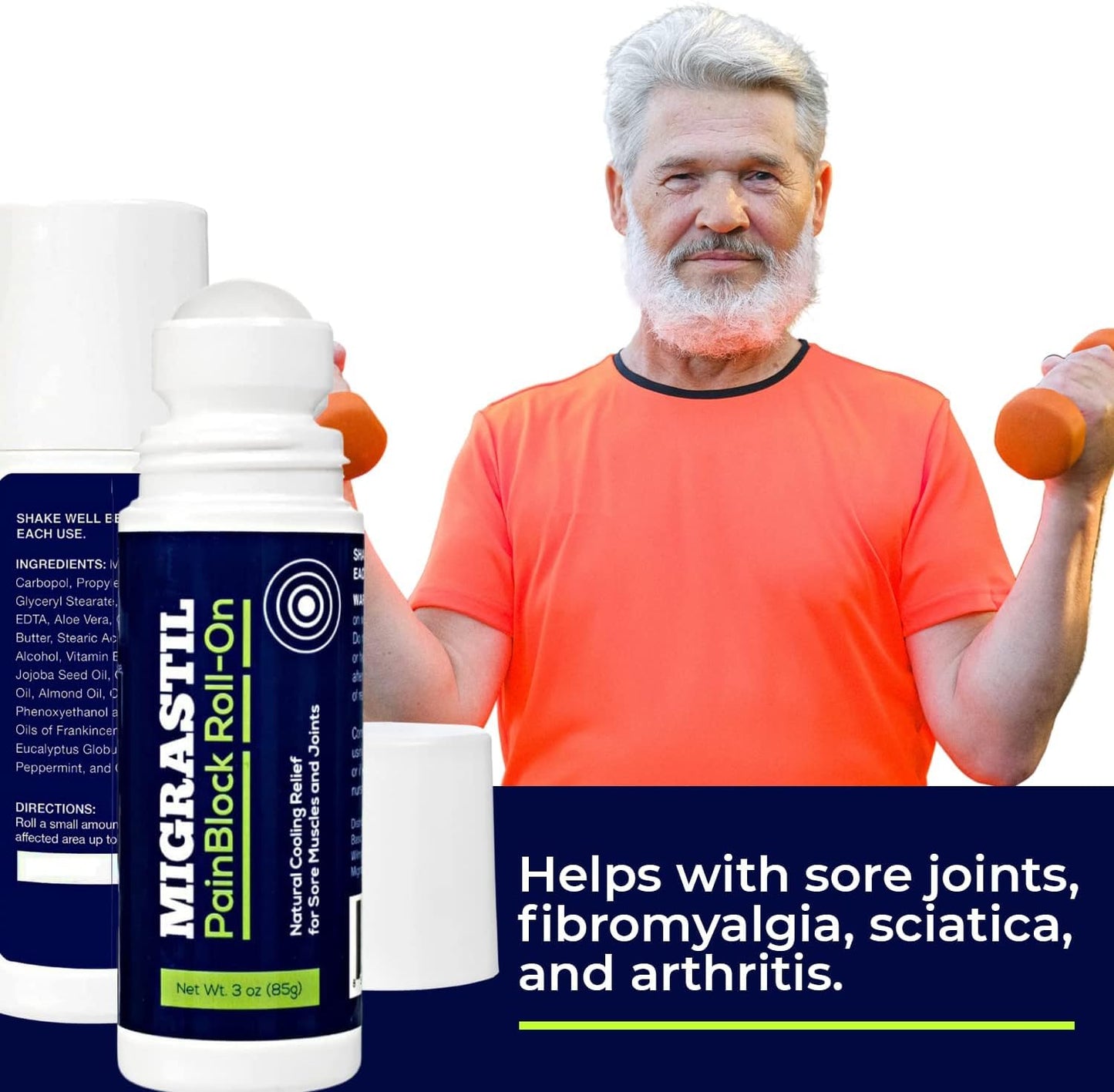 Migrastil PainBlock Roll-On 3 oz - Topical Roll-On for Muscle Aches, Cramps, Joint & Nerve Discomfort. Works Great on Shoulders, Neck, Feet, Knees, Legs, Back, Elbows, HIPS, Etc. (2) Basic VigorBuy Supplements Australia