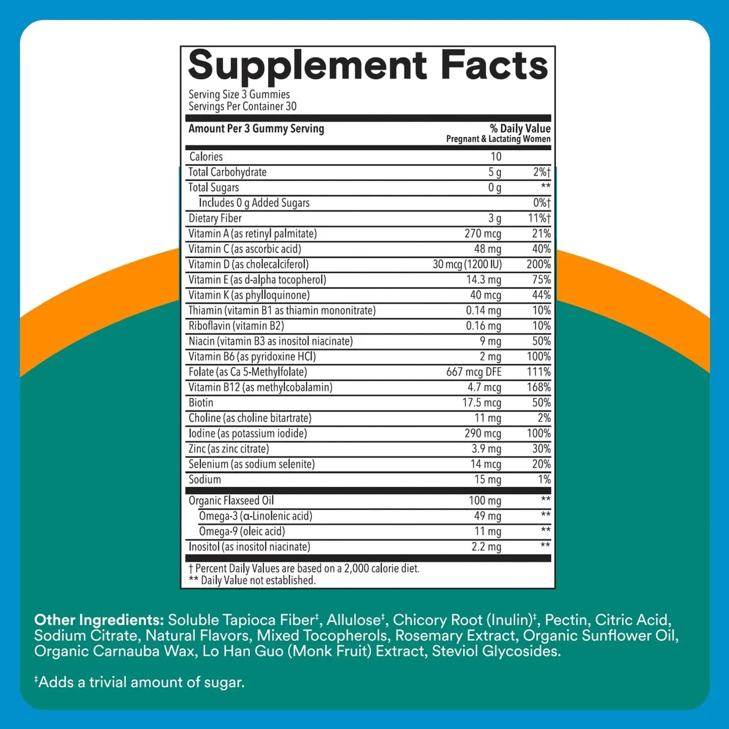 SmartyPants Zero Sugar Prenatal Multivitamin Gummies: Choline, Methylfolate, Omega 3 (ALA), Vitamin D3, C, Vitamin B12, B6, A, K, Zinc, Biotin SmartyPants