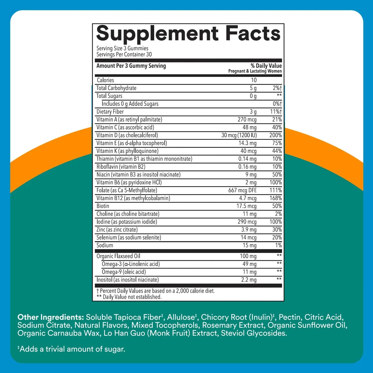 SmartyPants Zero Sugar Prenatal Multivitamin Gummies: Choline, Methylfolate, Omega 3 (ALA), Vitamin D3, C, Vitamin B12, B6, A, K, Zinc, Biotin SmartyPants