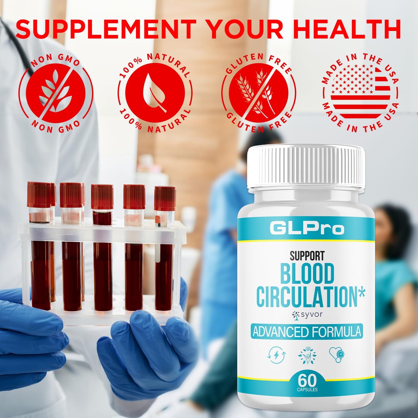 GLPro Blood Capsules, Official GLPro Blood Health Support Pills with All Natural Ingredients, Advanced Formula Supplement with Maximum Strength Premium Vitamins for Women and Men (60 Capsules) SyvorBuy Supplements Australia