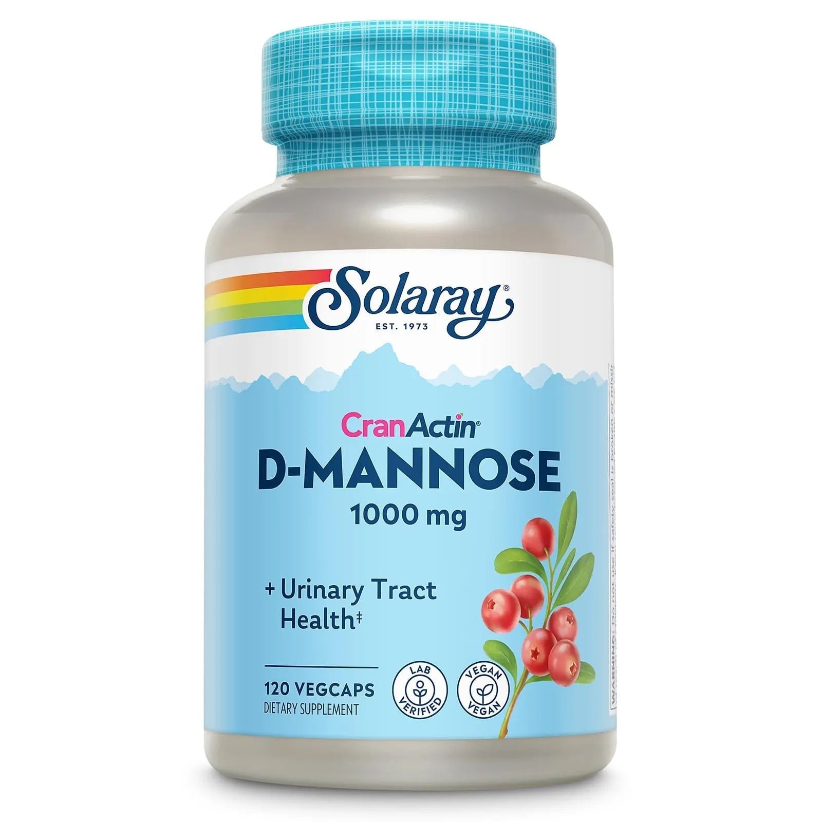 SOLARAY D-Mannose 1000mg with CranActin Cranberry Supplement 400mg, Urinary Tract Health & Bladder Support Capsules with Vitamin C, Vegan, 60 Day Guarantee, 60 Servings, 120 VegCaps (120 CT) SOLARAYBuy Supplements Australia