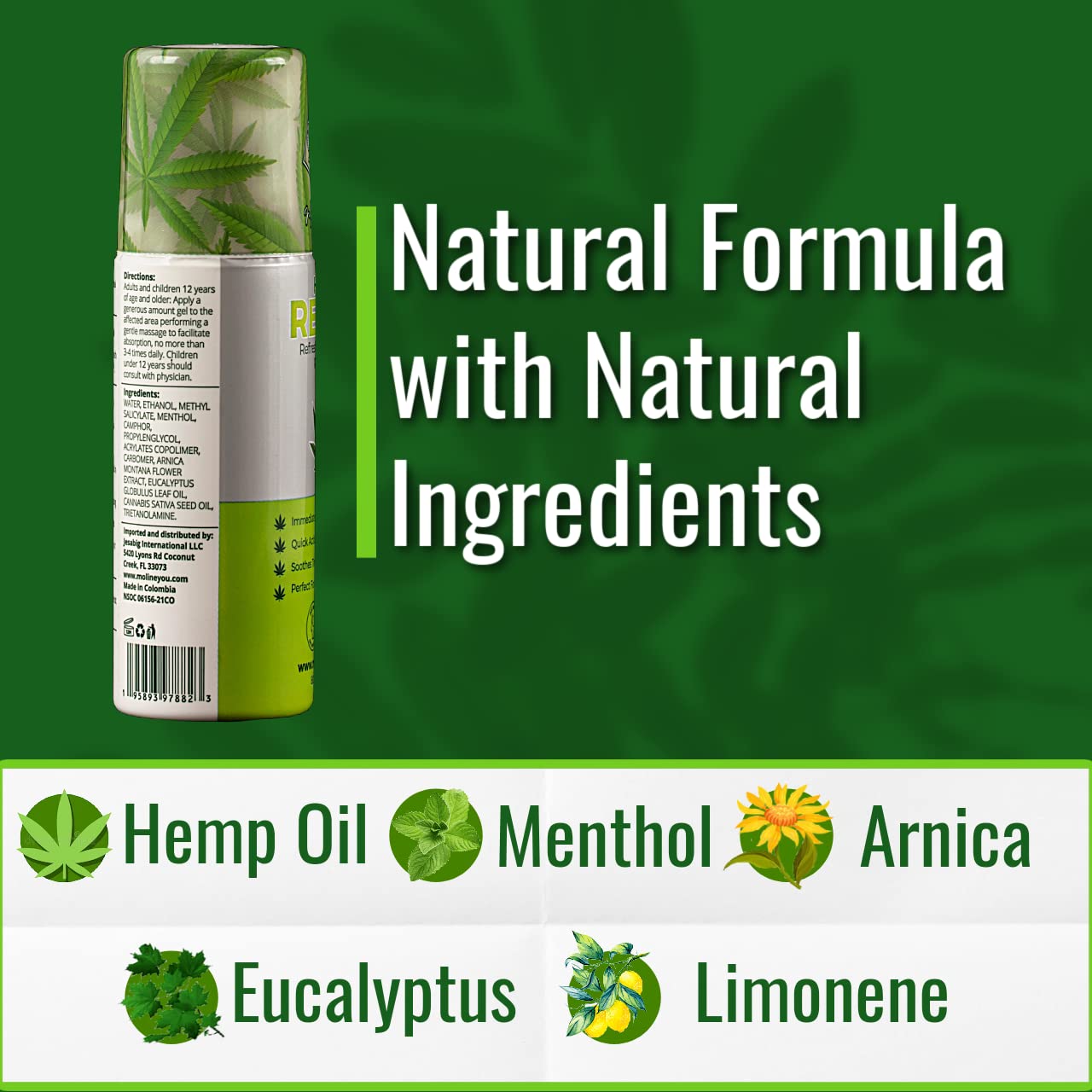Moline You Natural Powerful Hemp Roll On, for Joint & Muscle Discomfort, Back, Neck, Knee, Shoulders HIPS. Formula with Hemp Oil Extract, Arnica, Menthol (Roll On 3 oz) Moline YouBuy Supplements Australia