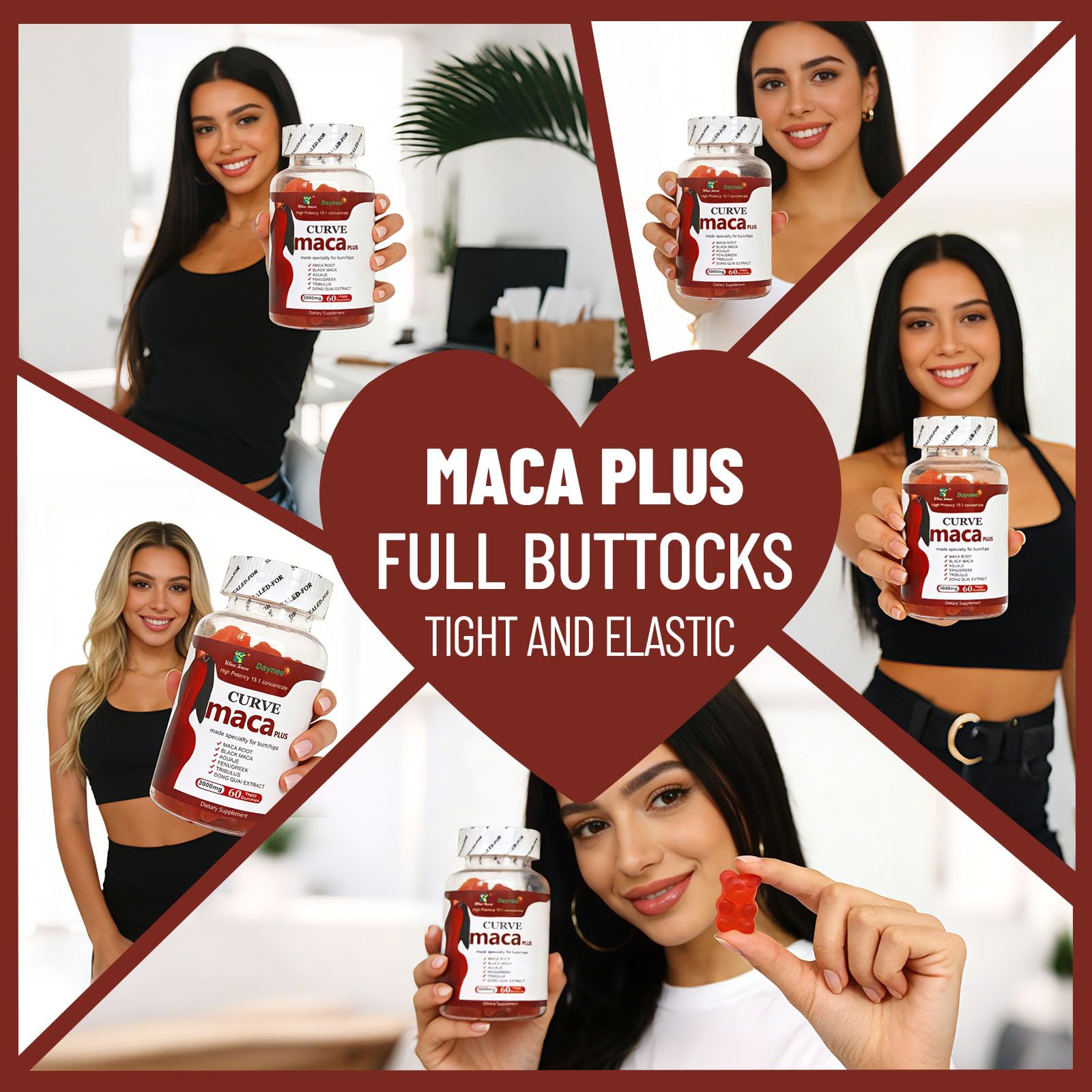 Wins Town Maca Plus Gummies 3000mg, Glute Boost Vitamins for Women, Supports Curves, Energy & Skin Health, Strawberry Flavor, Vegan, 60 Count Wins TownBuy Supplements Australia