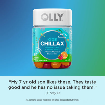 OLLY Kids Chillax Gummy, For a Calm and Relaxed Mood*, Magnesium, L-Theanine, Lemon Balm Extract, Chewable Supplement, Sherbet Flavored, 25 Day Supply - 50 Count (Packaging May Vary) OLLYBuy Supplements Australia