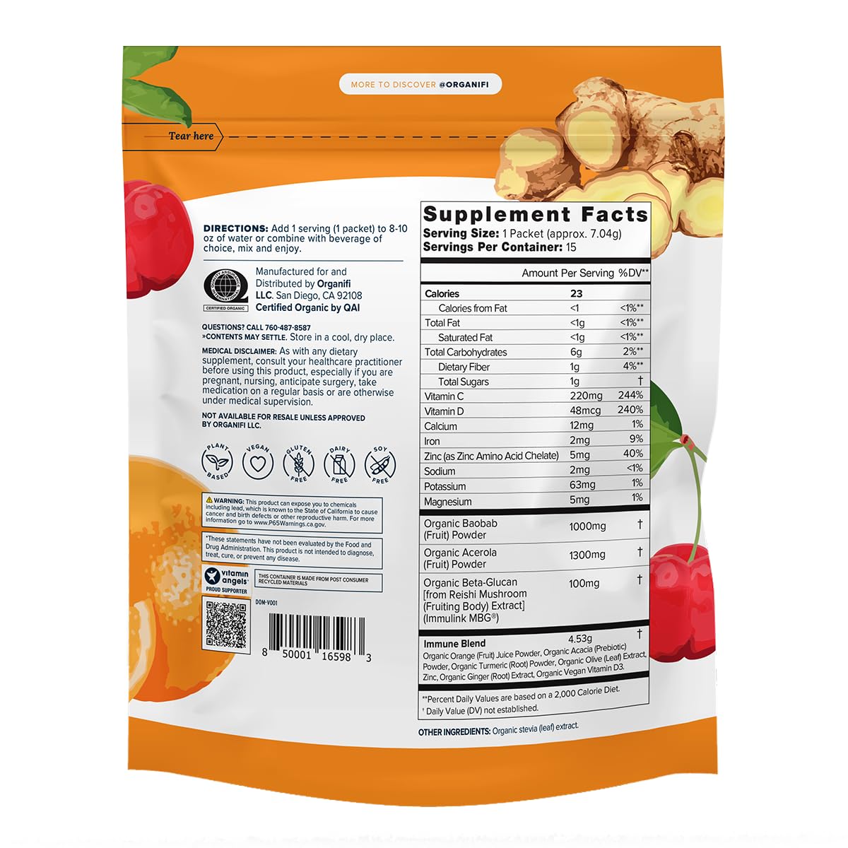 Organifi Immunity - Organic Superfood Immunity Support - 15 Single Serve Packets - Immunity Powder for T Cell Production and Upper Respiratory Health - Mushroom Beta Glucans, Vitamin C, D and Zinc OrganifiBuy Supplements Australia
