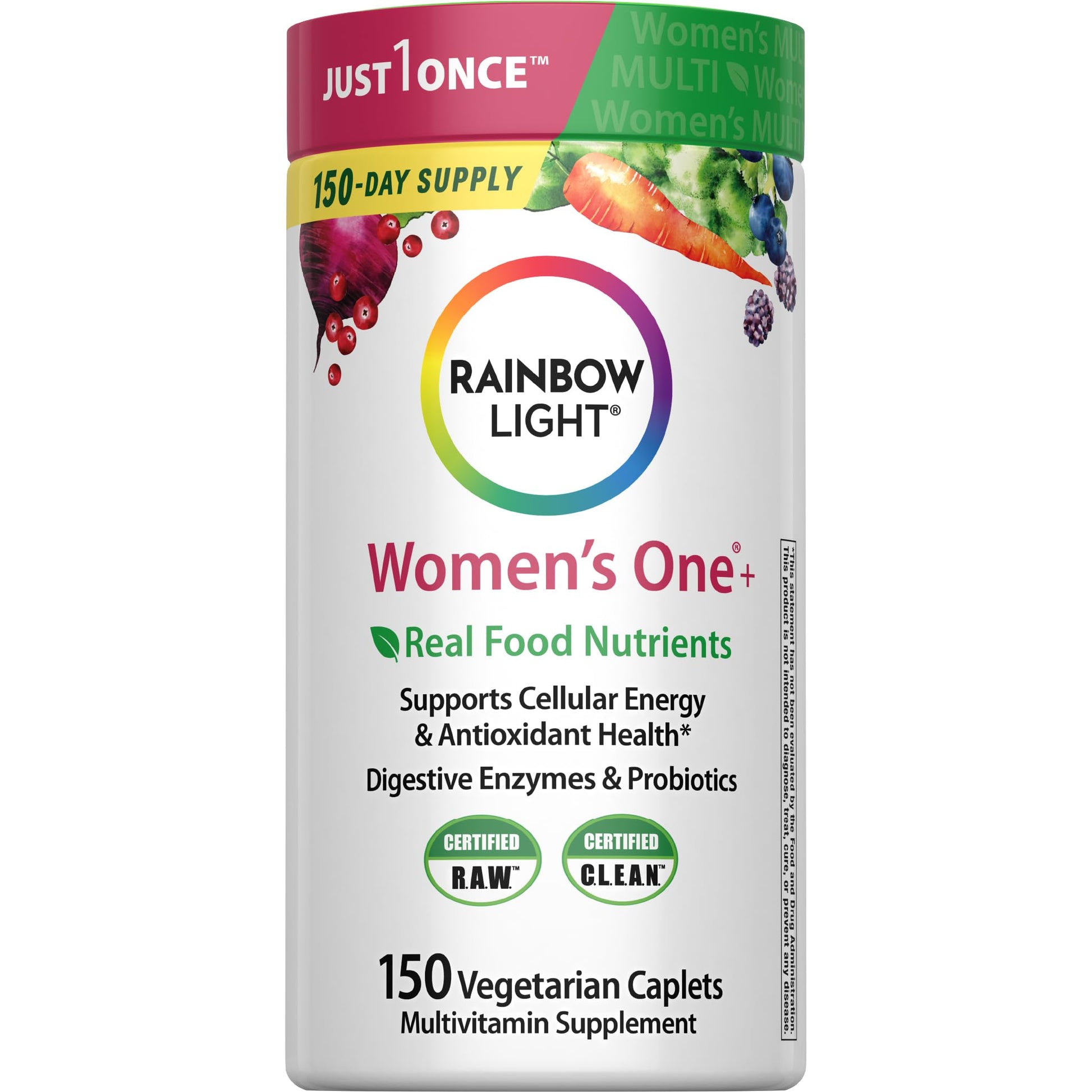 Rainbow Light Womens Multivitamin One + | 150 Caplets | Supports Cellular Energy & Antioxidant Health | Real Food Nutrients, Digestive Enzymes & Probiotics Rainbow LightBuy Supplements Australia