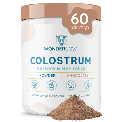 WONDERCOW Colostrum Supplement Powder for Gut Health, Immune Support & Wellness | Natural IgG Pure Whole Bovine Colostrum Superfood, Chocolate, 60 Servings WONDERCOWBuy Supplements Australia