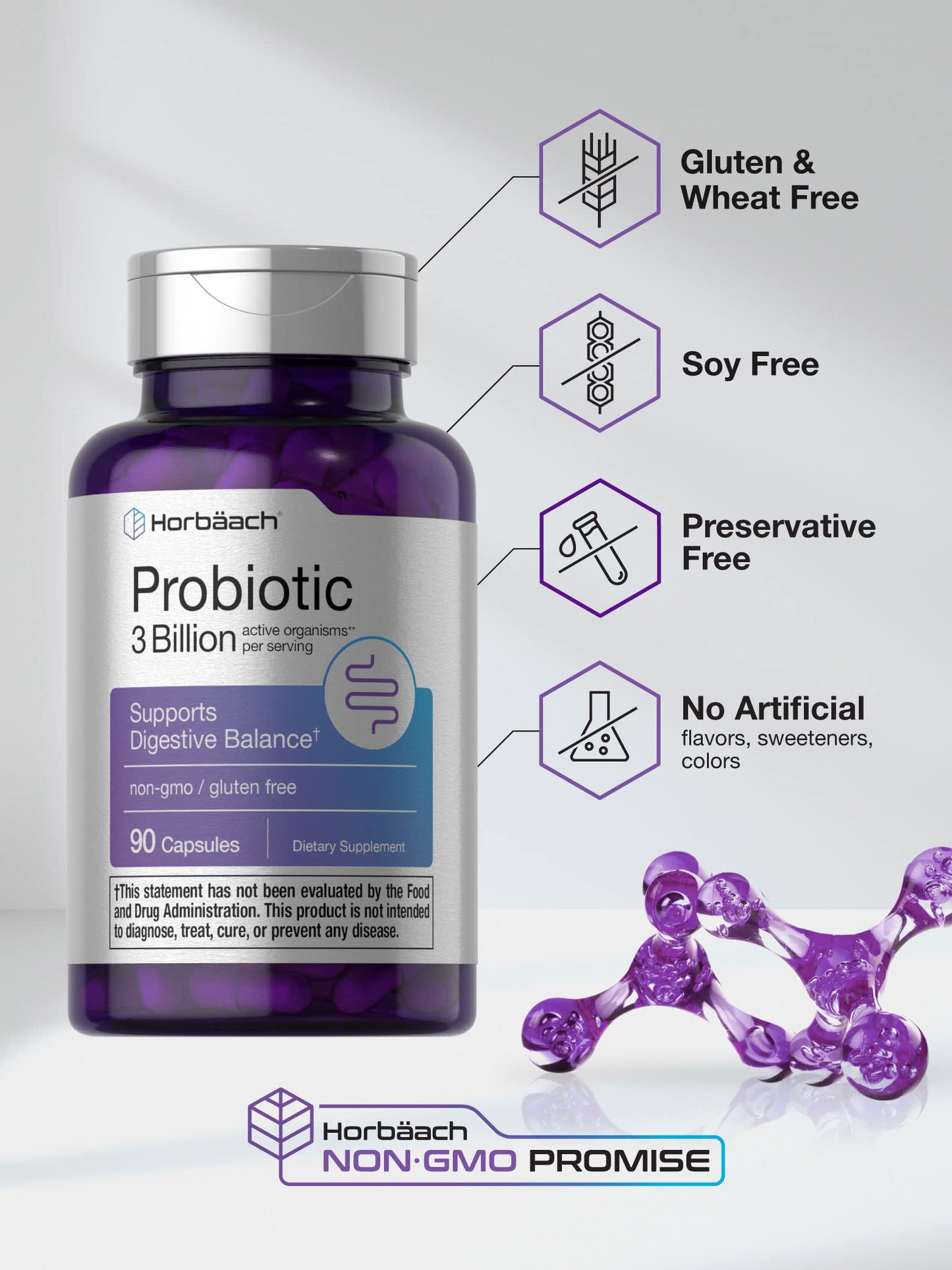 Probiotic for Women & Men's Digestive Health | 3 Billion CFU | 90 Capsules | Non-GMO HorbäachBuy Supplements Australia