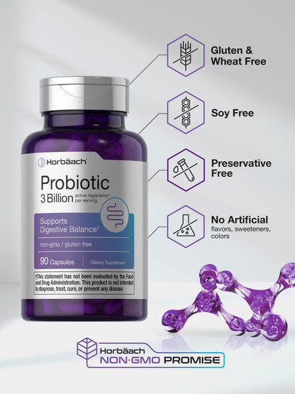 Probiotic for Women & Men's Digestive Health | 3 Billion CFU | 90 Capsules | Non-GMO HorbäachBuy Supplements Australia
